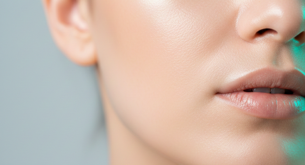 Close-up of smooth, youthful, glowing skin