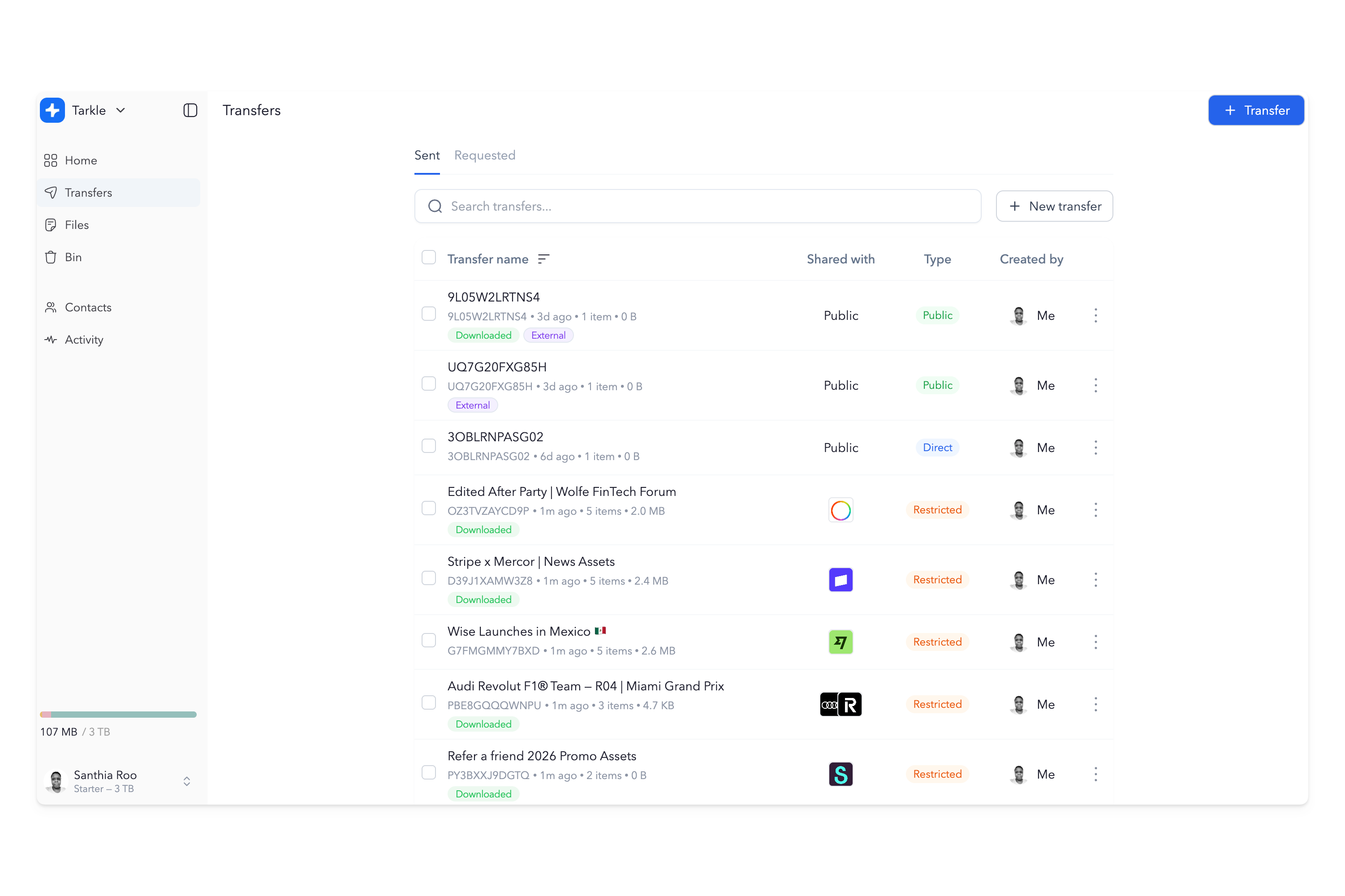 Tarkle Send dashboard