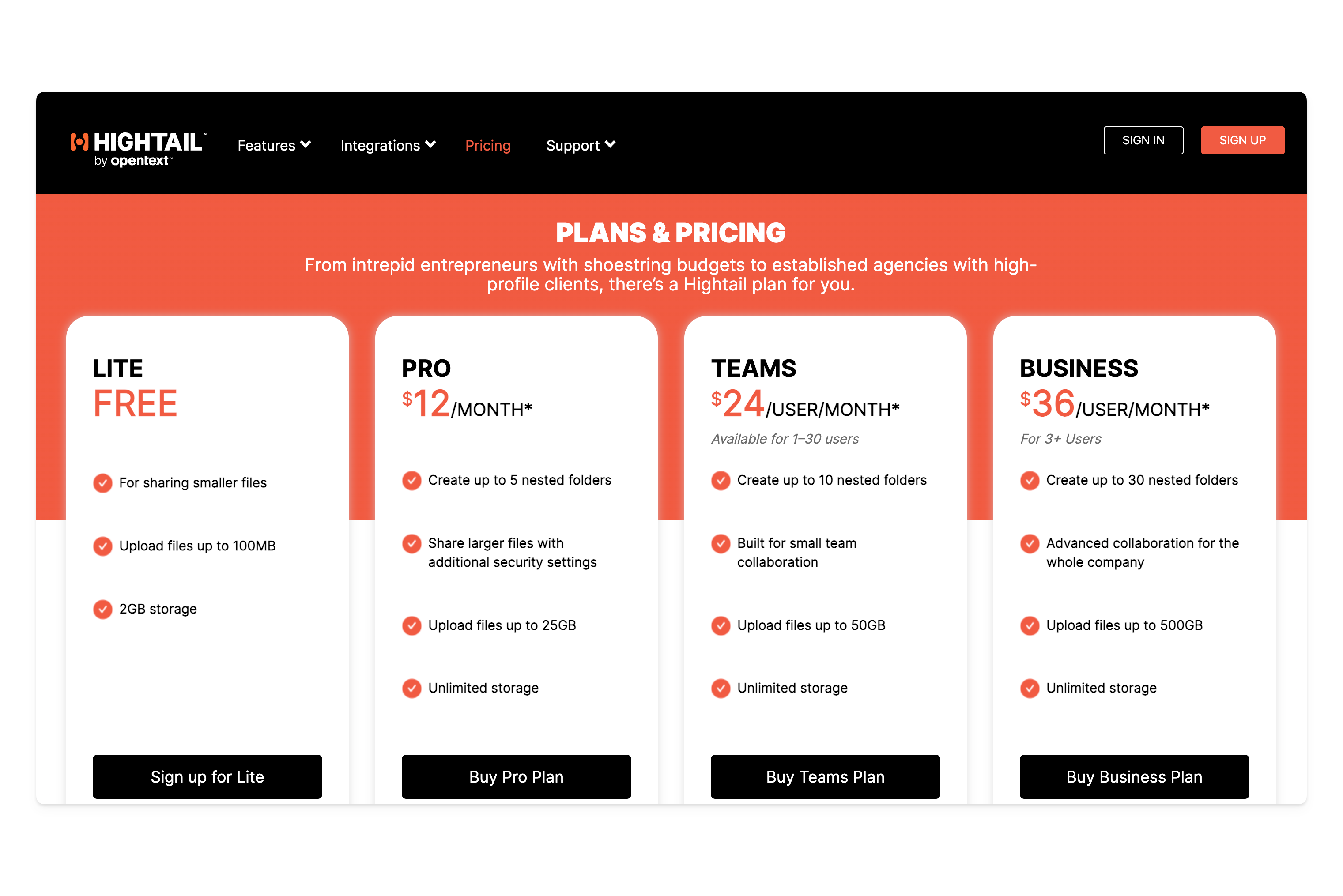 Hightail pricing starts at $12 per month.