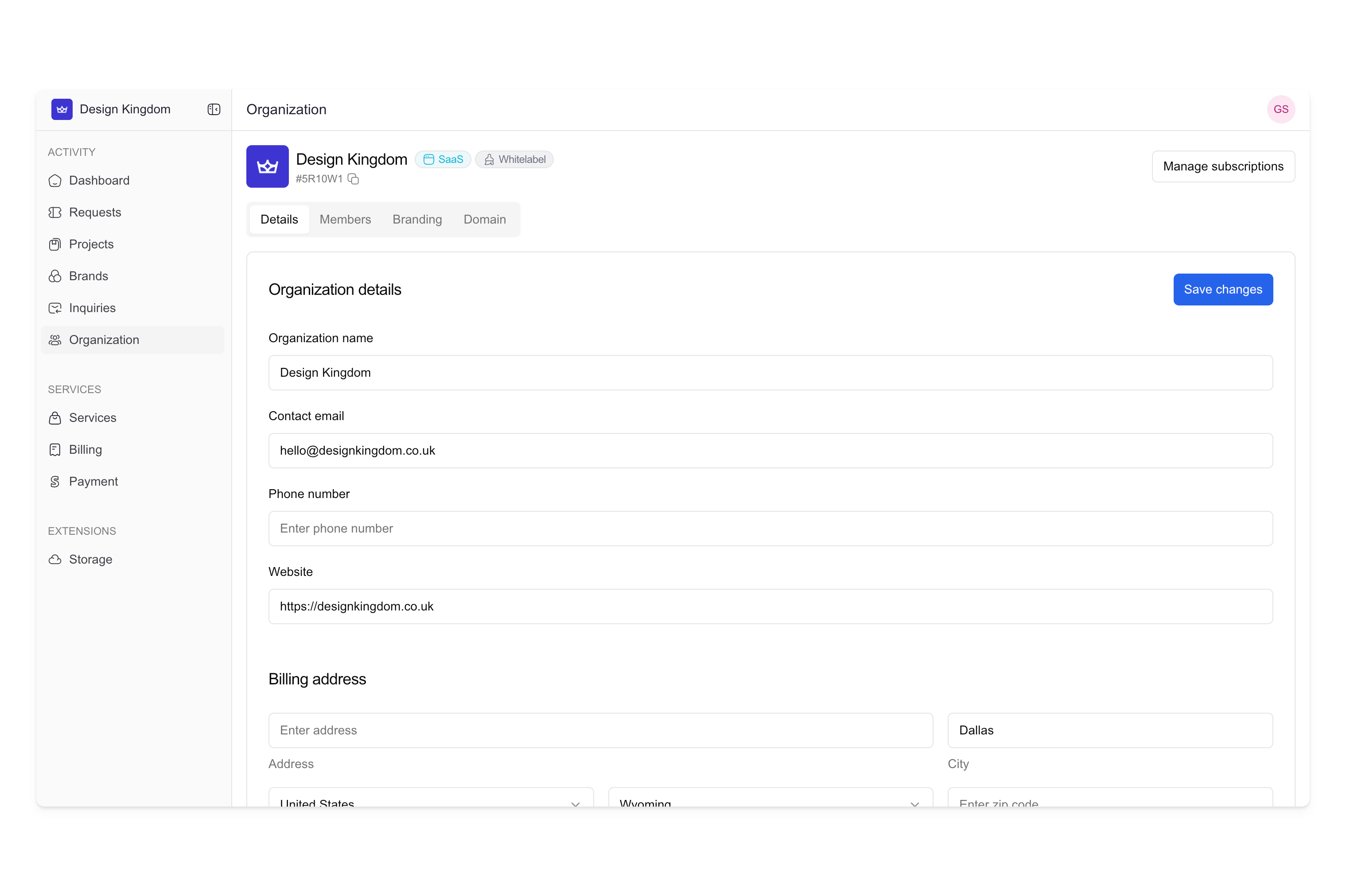 Example of white-label reseller portal