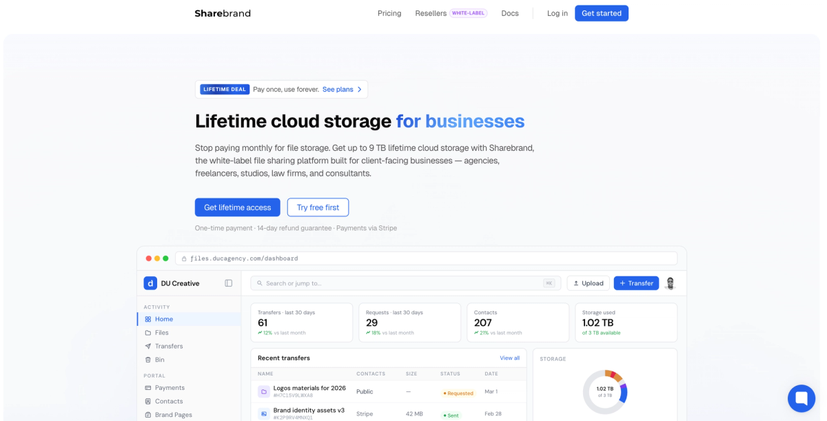 Sharebrand is the best lifetime cloud storage for businesses, agencies, and client-facing teams