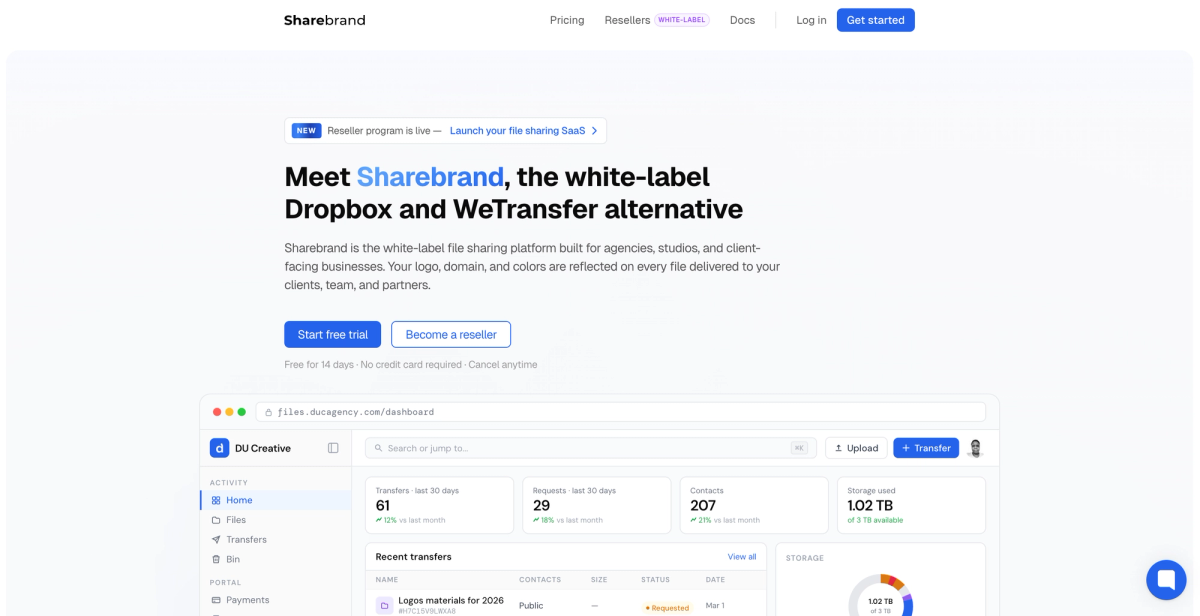Sharebrand is the white-label Dropbox alternative for client-facing businesses.