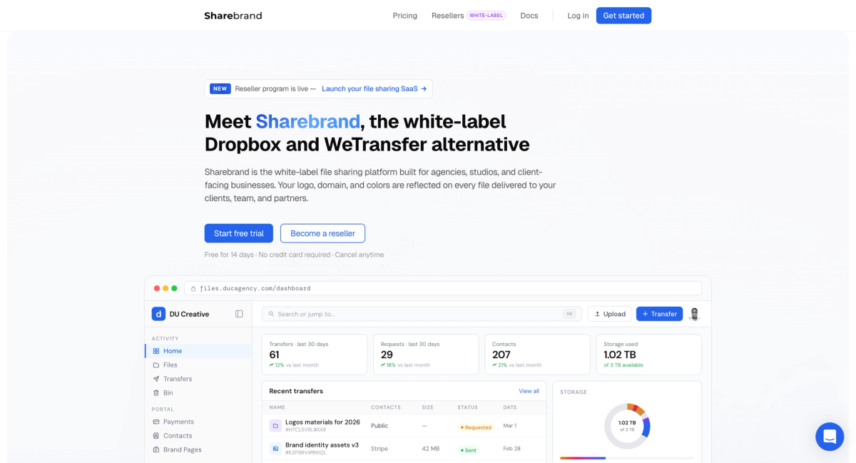 Sharebrand is a white-label file sharing platform for agencies and client-facing businesses