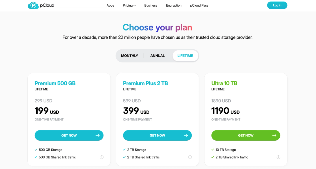 pCloud is best established personal lifetime cloud storage.