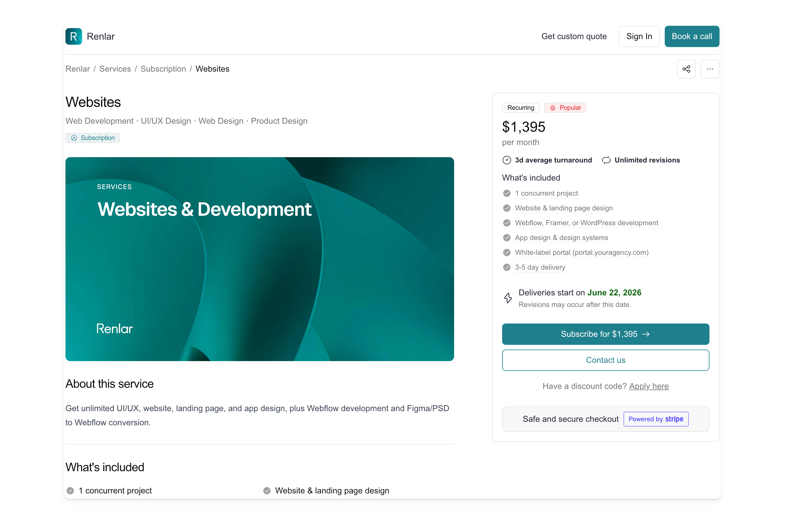 Example of service page on Tarkle Portal