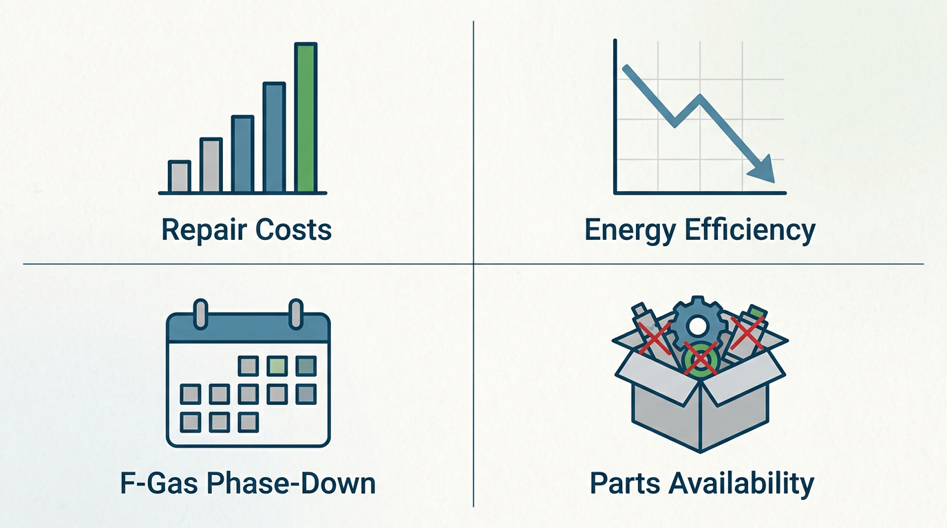 What does 'end of life' mean for a commercial air conditioning system?