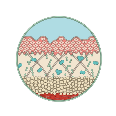 Illustration depicting crepey skin at a cellular level