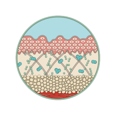 Illustration depicting crepey skin at a cellular level