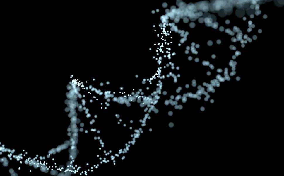 DNA Strand Glowing on a Black Background