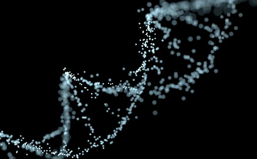 DNA Strand Glowing on a Black Background