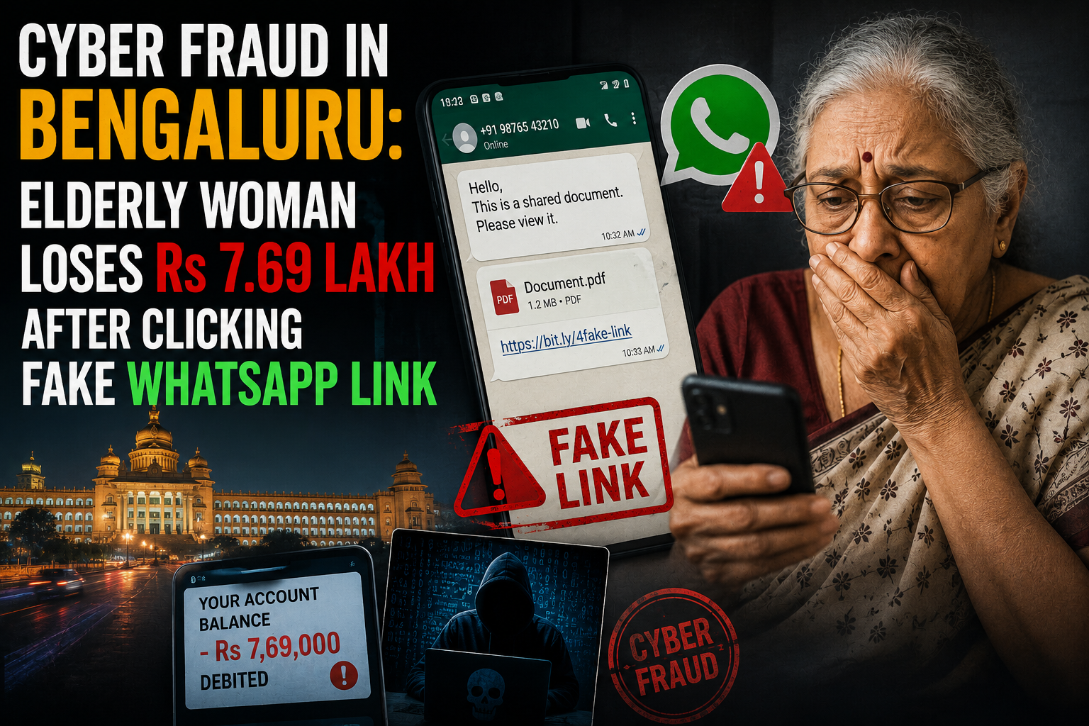 Cyber Fraud in Bengaluru: Elderly Woman Loses Rs 7.69 Lakh After Clicking Fake WhatsApp Link