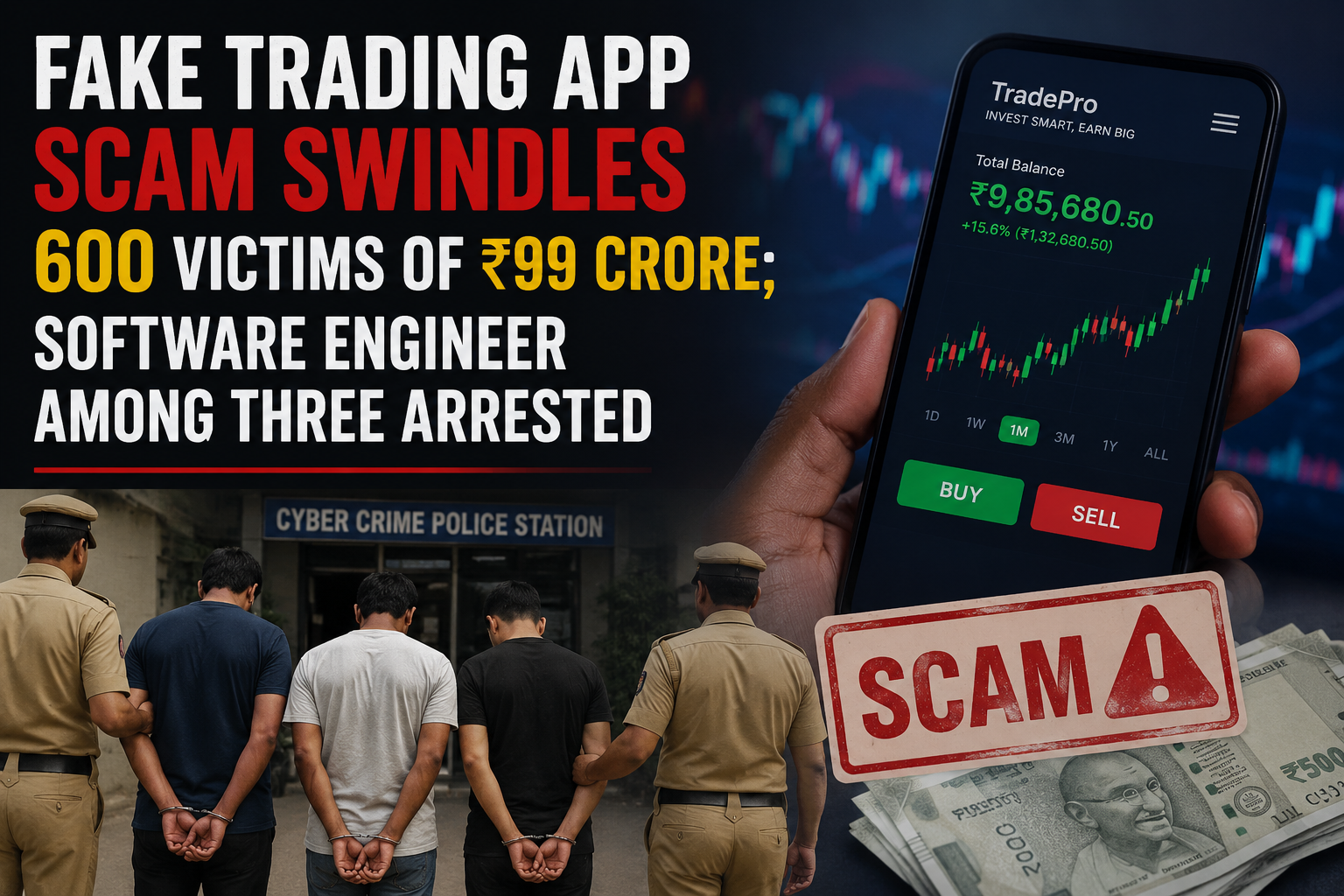 Fake Trading App Scam Swindles 600 Victims of ₹99 Crore; Software Engineer Among Three Arrested