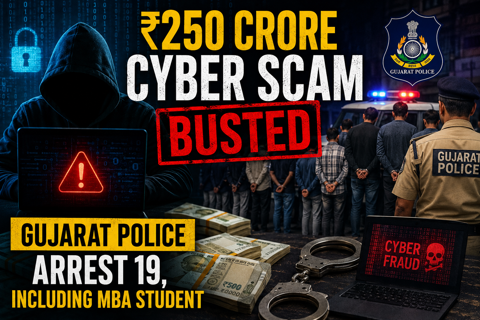 ₹250 Crore Cyber Scam Busted: Gujarat Police Arrest 19, Including MBA Student