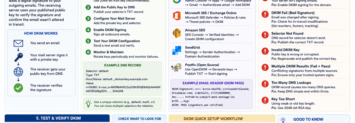 DKIM Configuration Guide: How DomainKeys Identified Mail Works, How to Set It Up, and How to Fix Every Common Failure