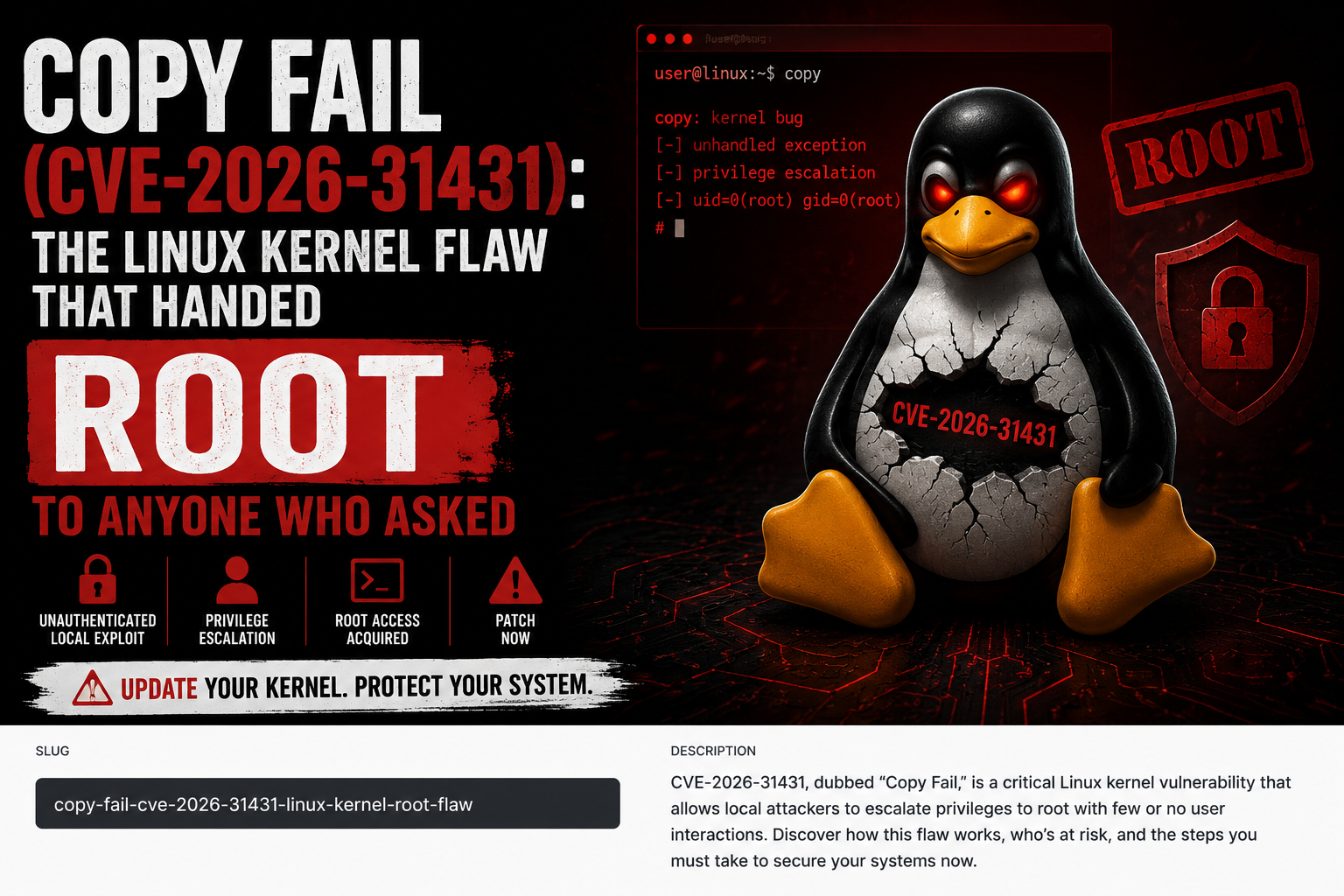 Copy Fail (CVE-2026-31431): The Linux Kernel Flaw That Handed Root to Anyone Who Asked