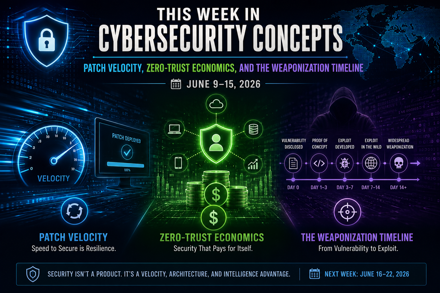 This Week in Cybersecurity Concepts: Patch Velocity, Zero-Trust Economics, and the Weaponization Timeline (June 9-15, 2026)