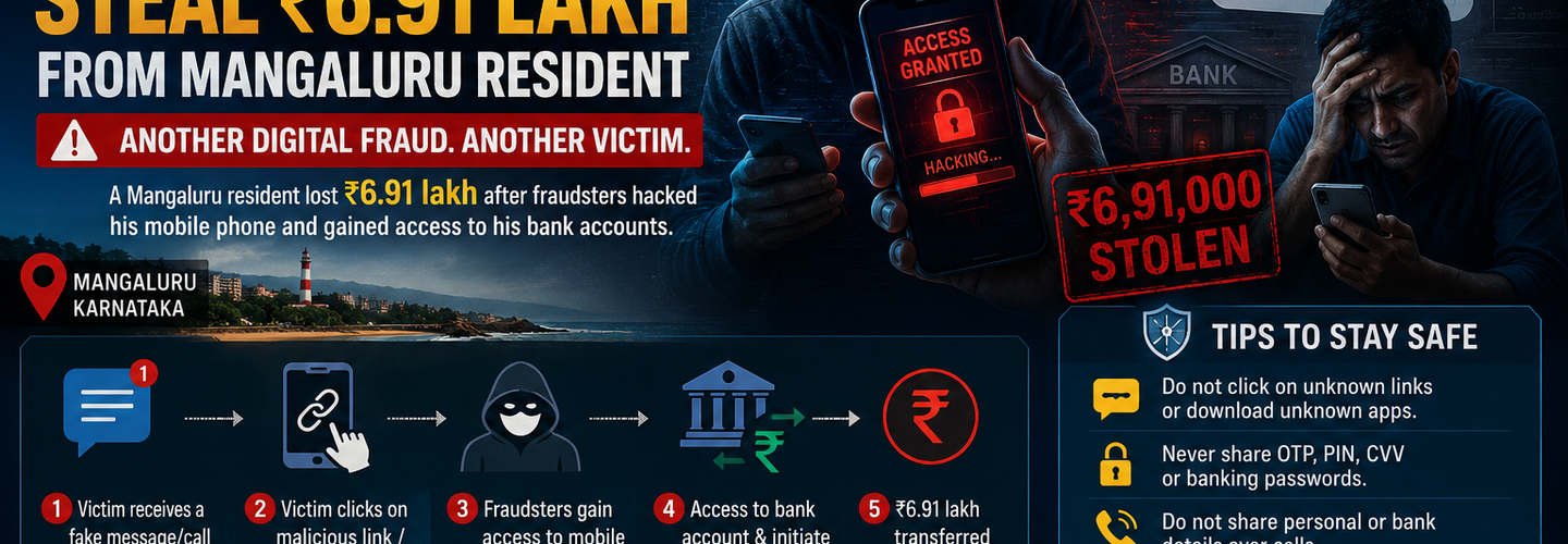 Fraudsters Hack Mobile Phone, Steal ₹6.91 Lakh From Mangaluru Resident