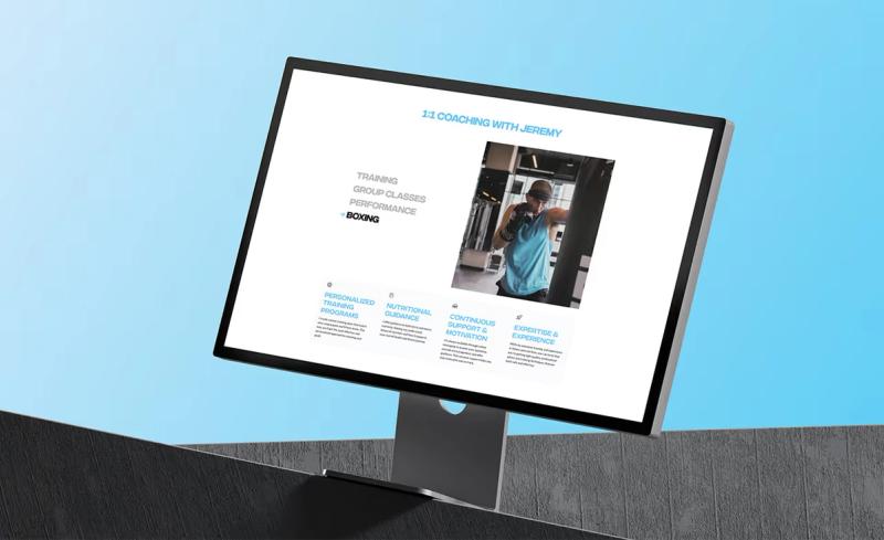 Monitor mockup showing Jeremy Svik Fit webpage designed by YNOT CREATIVE