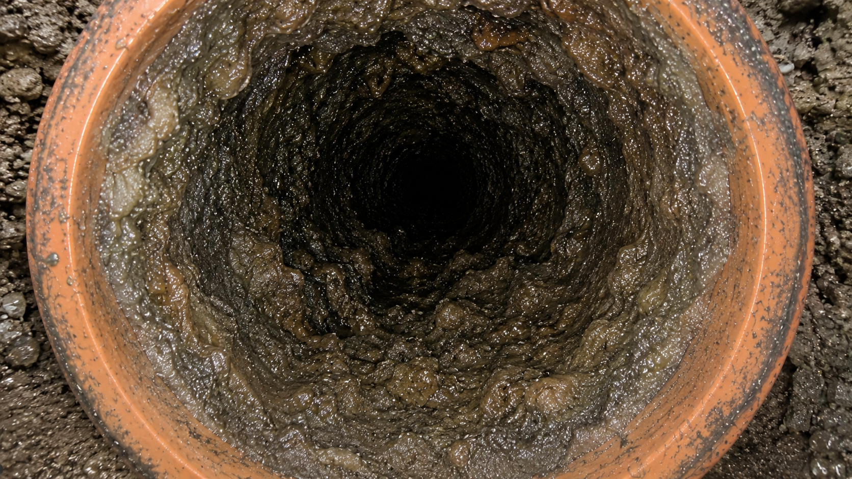 Vorher: verstopftes, verkrustetes Abwasserrohr