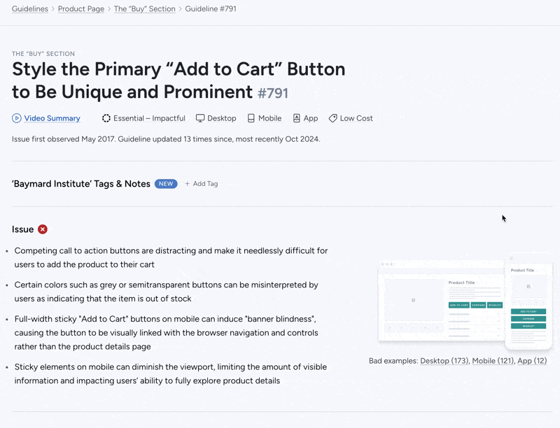 Gif showing Baymard's best practice guidelines