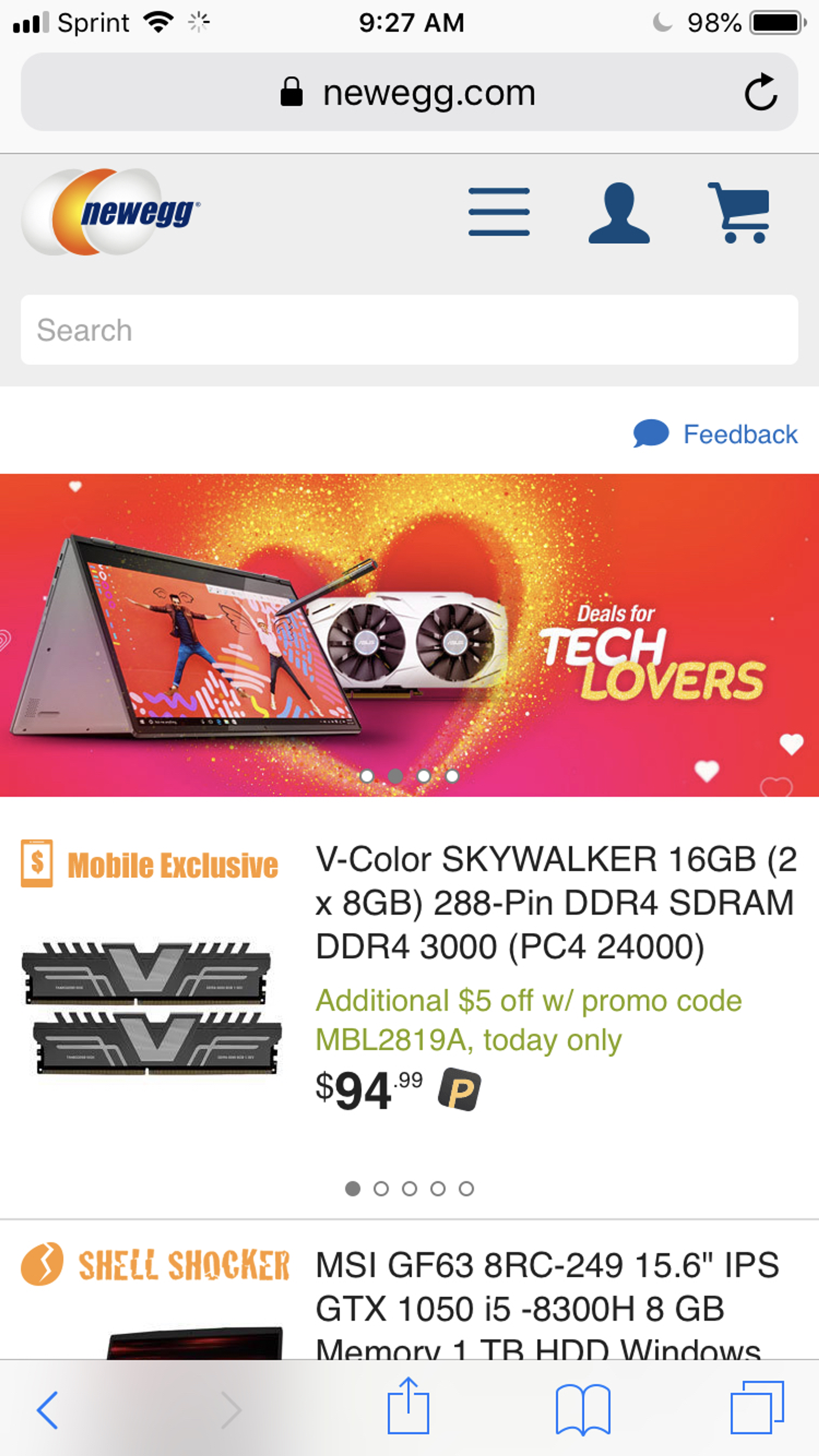 Newegg product listing page showing computer accessories including hard drives