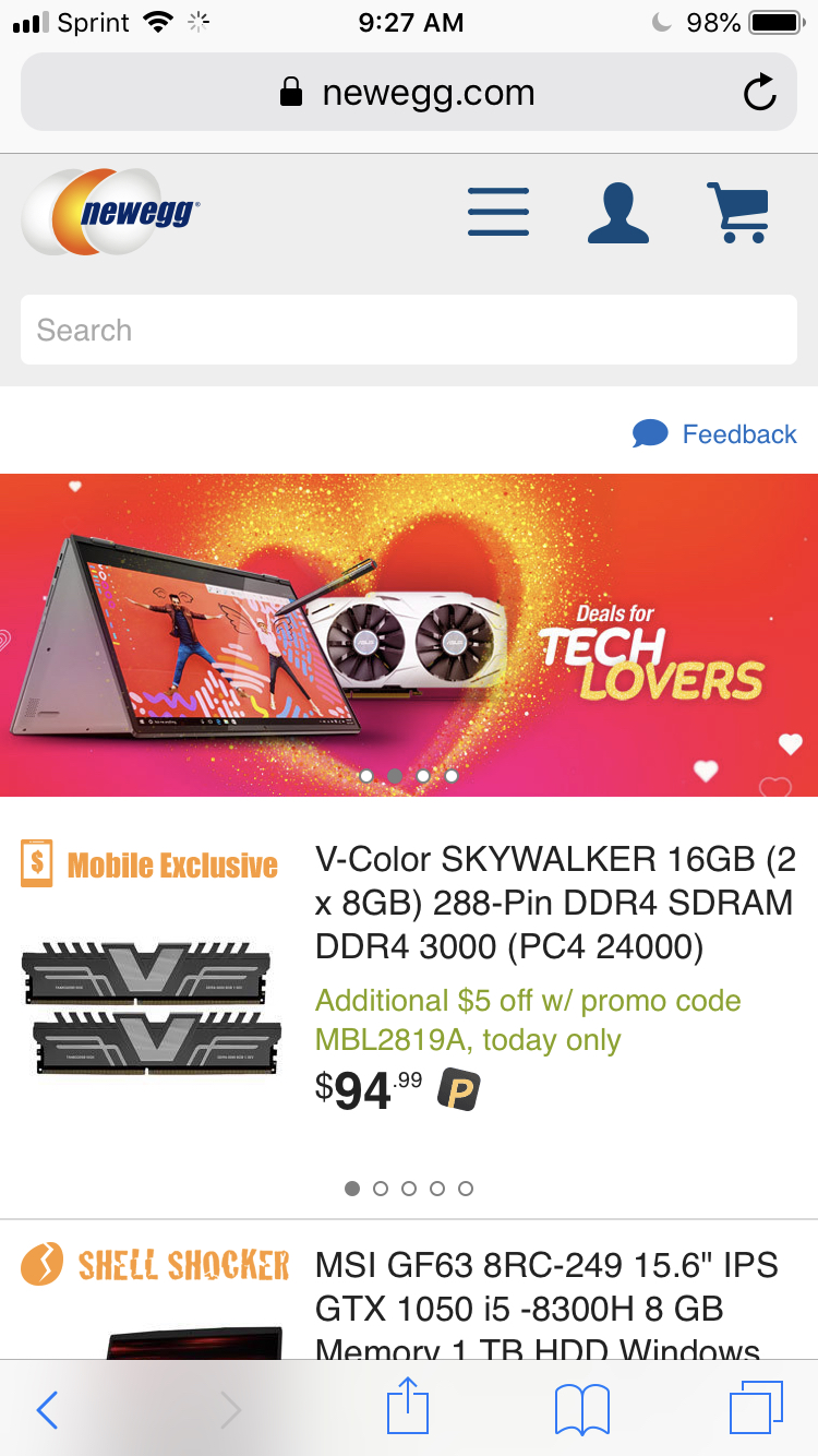 Newegg product listing page showing computer accessories including hard drives