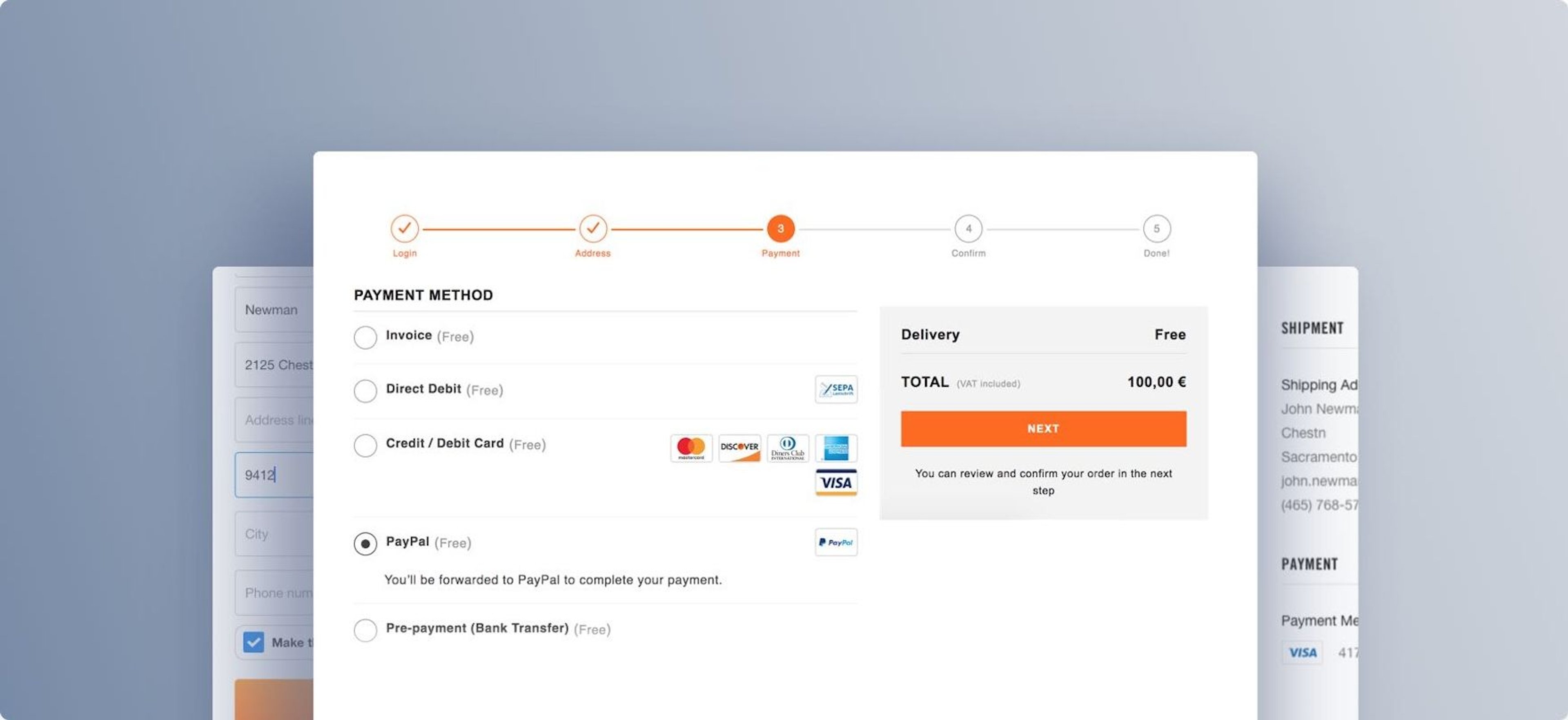Screenshot of an ecommerce store's checkout page showing the payment method selection