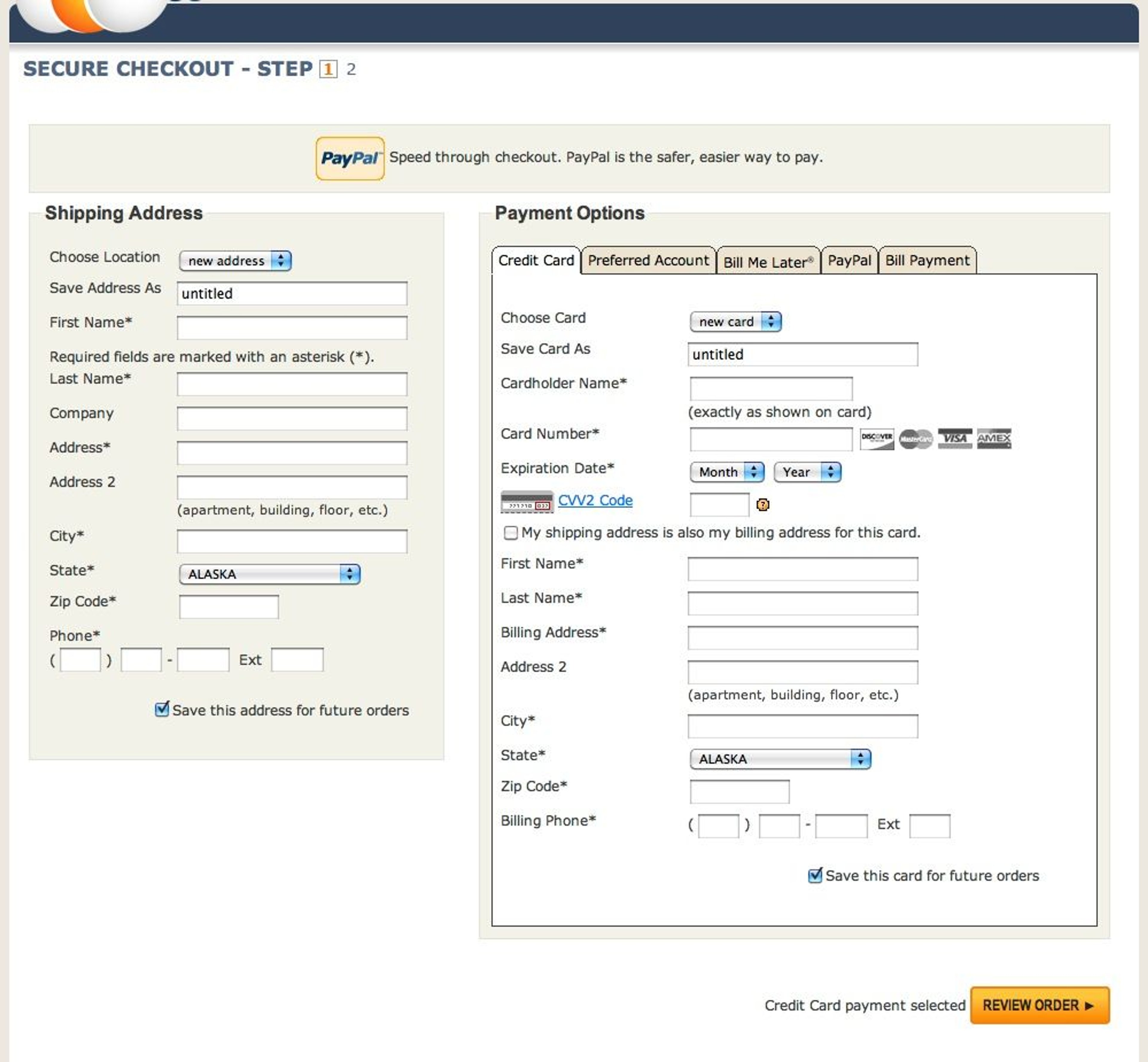 NewEgg checkout page with multiple columns