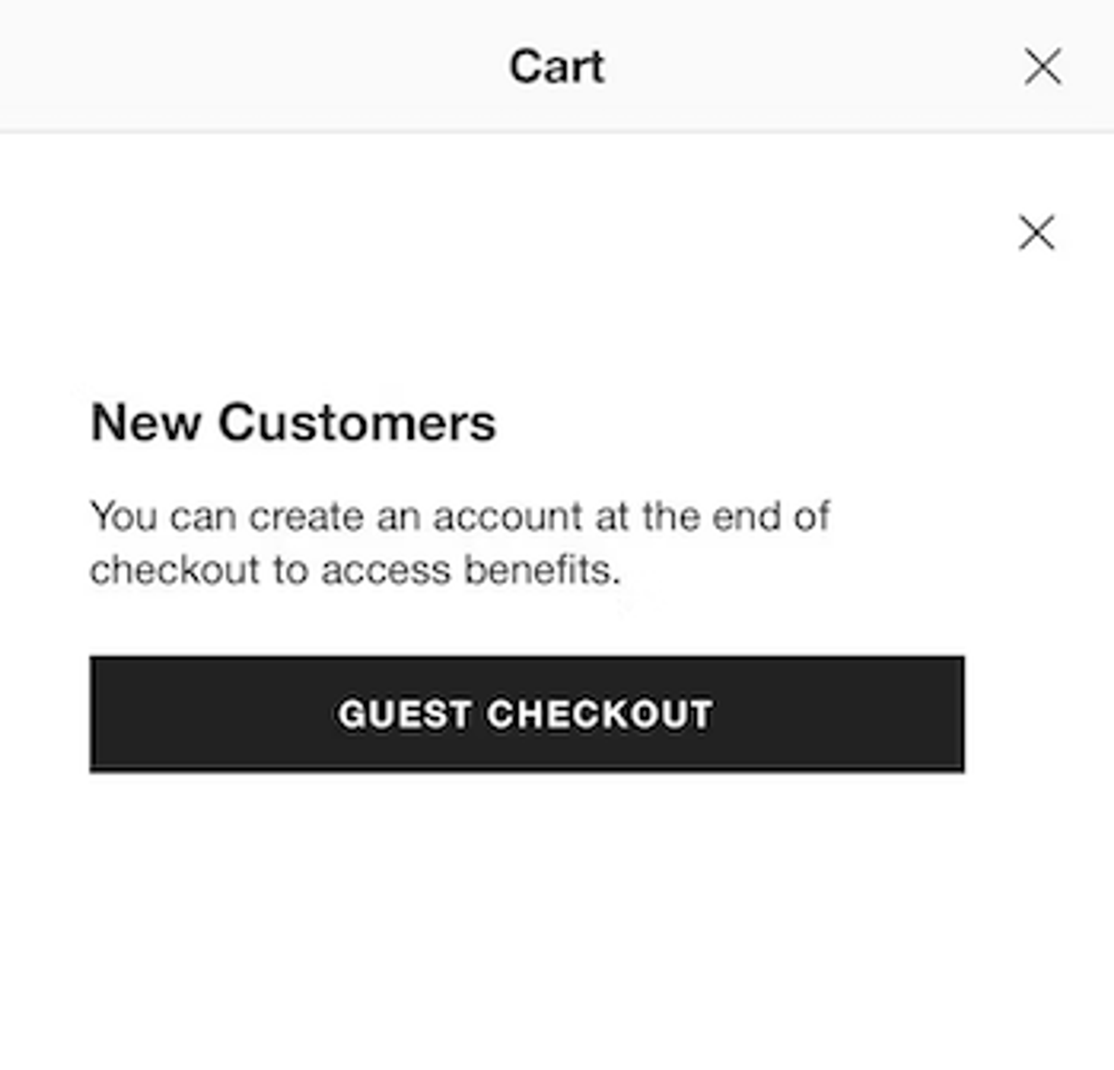 Crate & Barrel app checkout with prominent guest checkout option