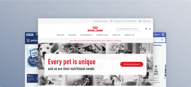 Ecommerce category browsing interface example for pet food sites