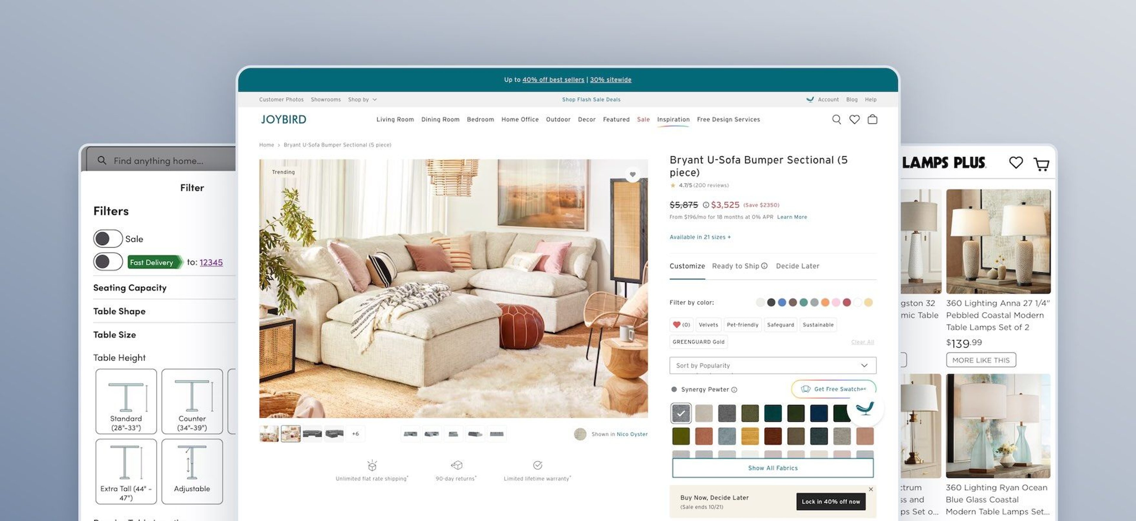 Furniture and home decro ecommerce website screenshots