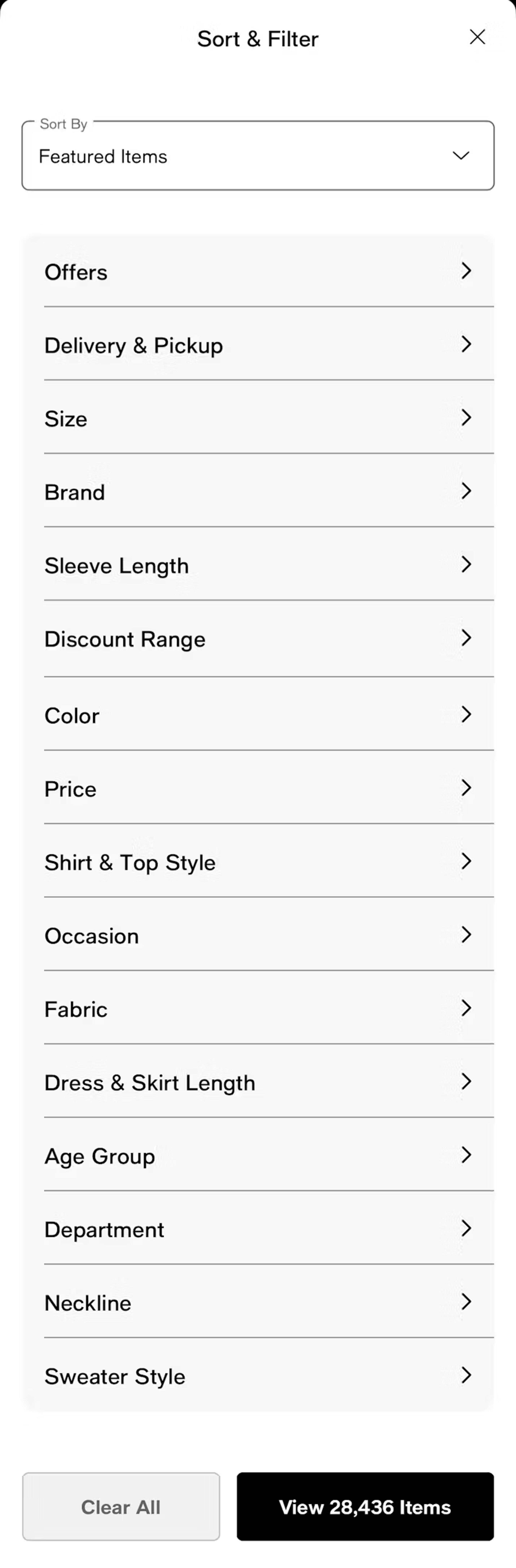 Filters on Macy's mobile app