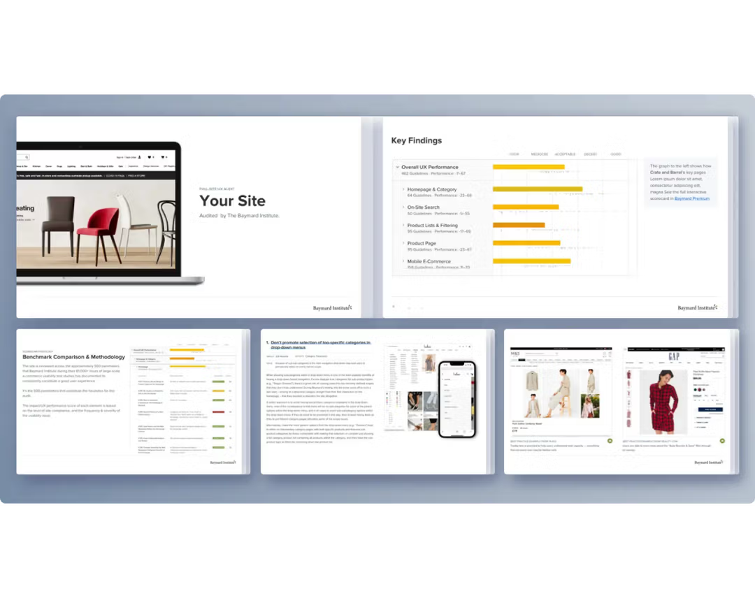 Mockup of a Baymard UX audit report
