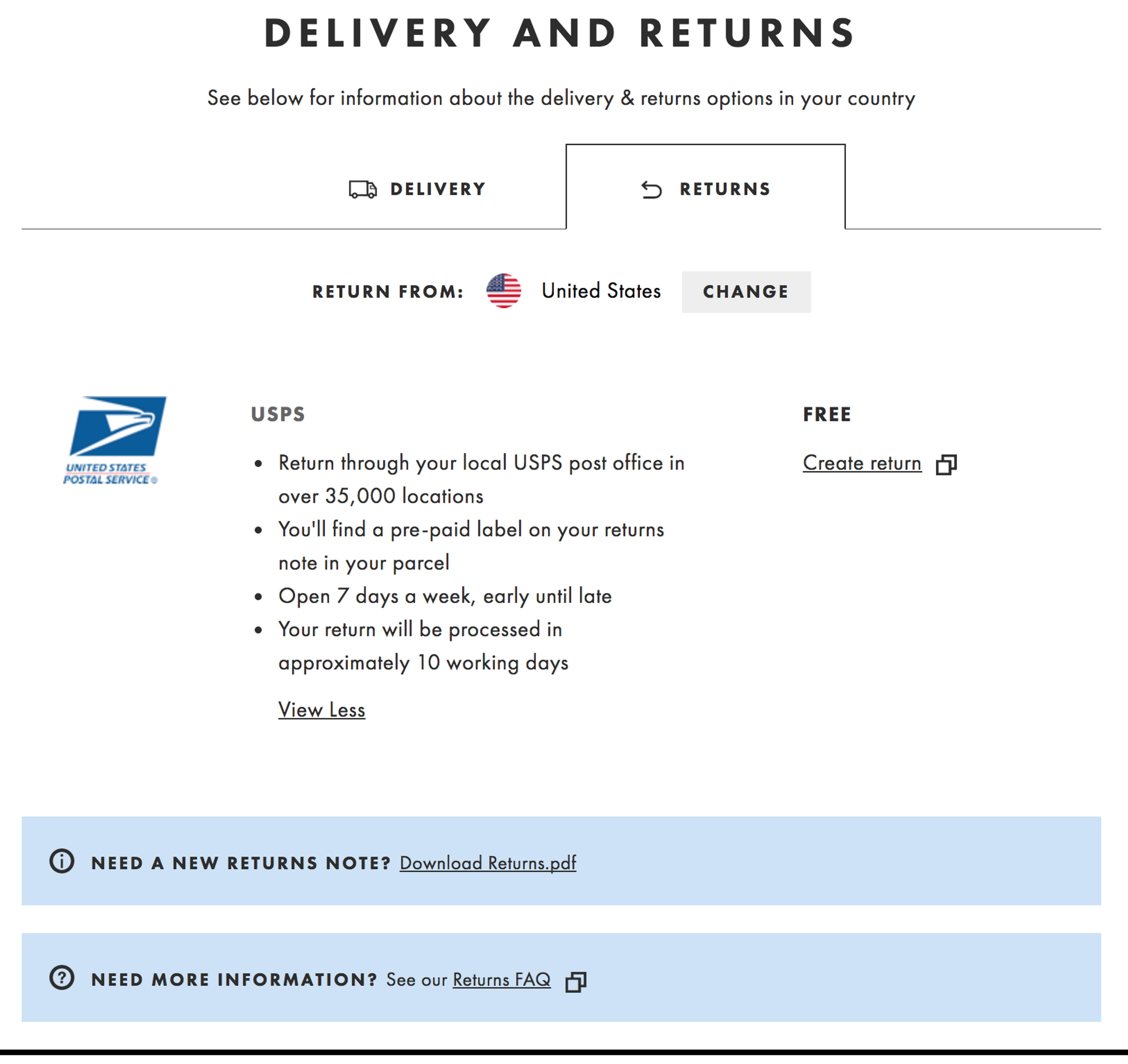 ASOS returns information page