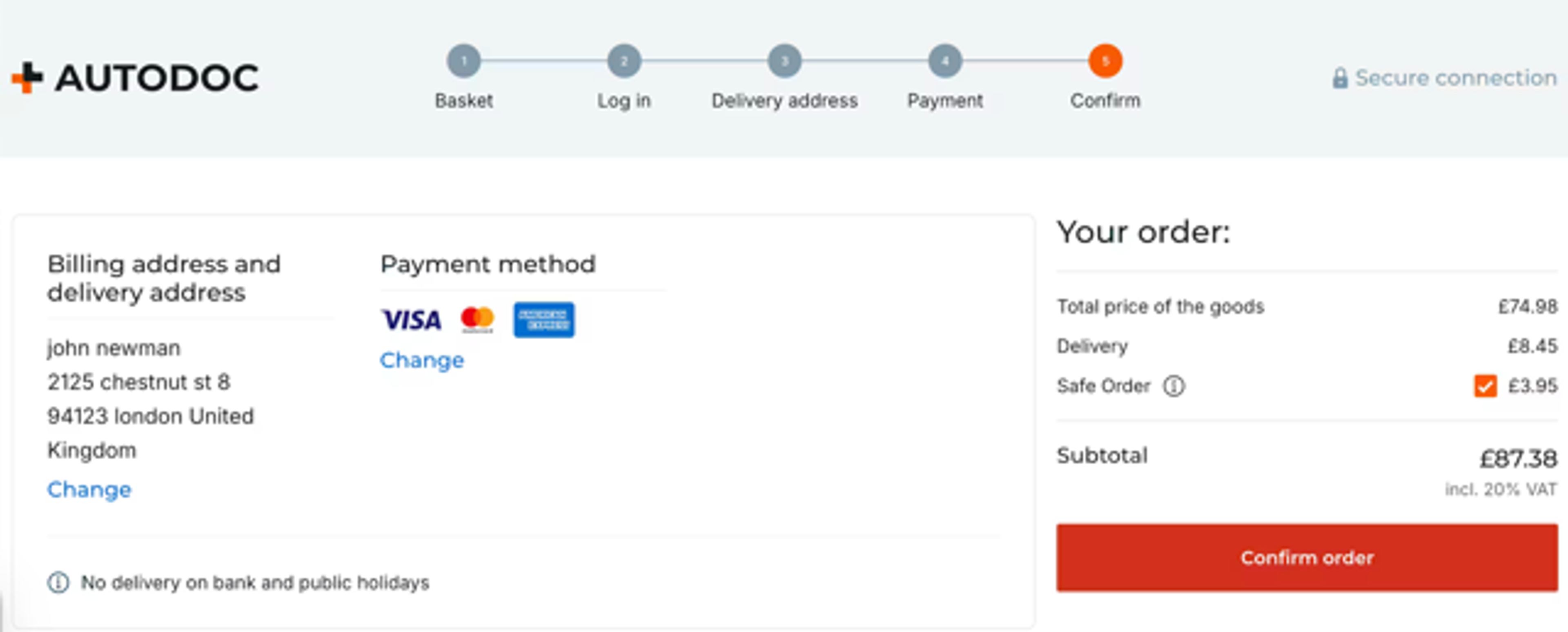 Form wizard shown on the Autodoc website checkout flow