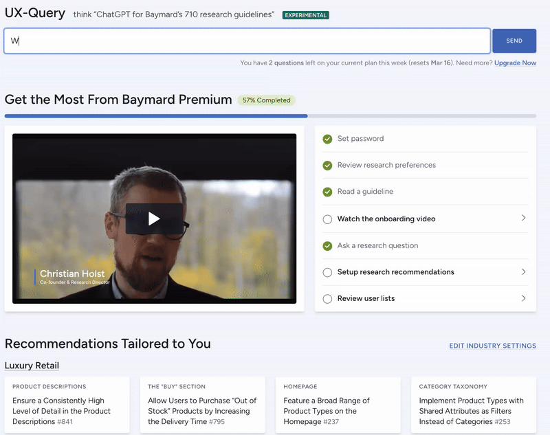 Gif showing a user asking UX-Query a question