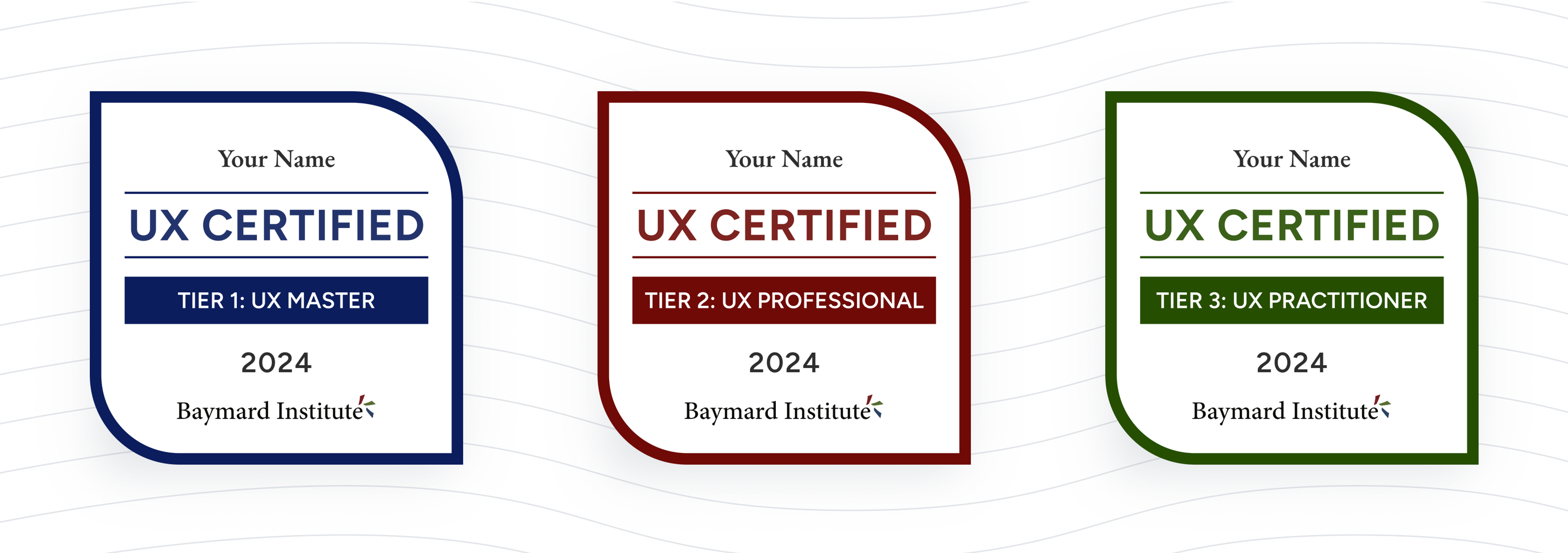 The three tiers of Baymard's UX Certifications; UX Master, UX Professional, UX Practitioner