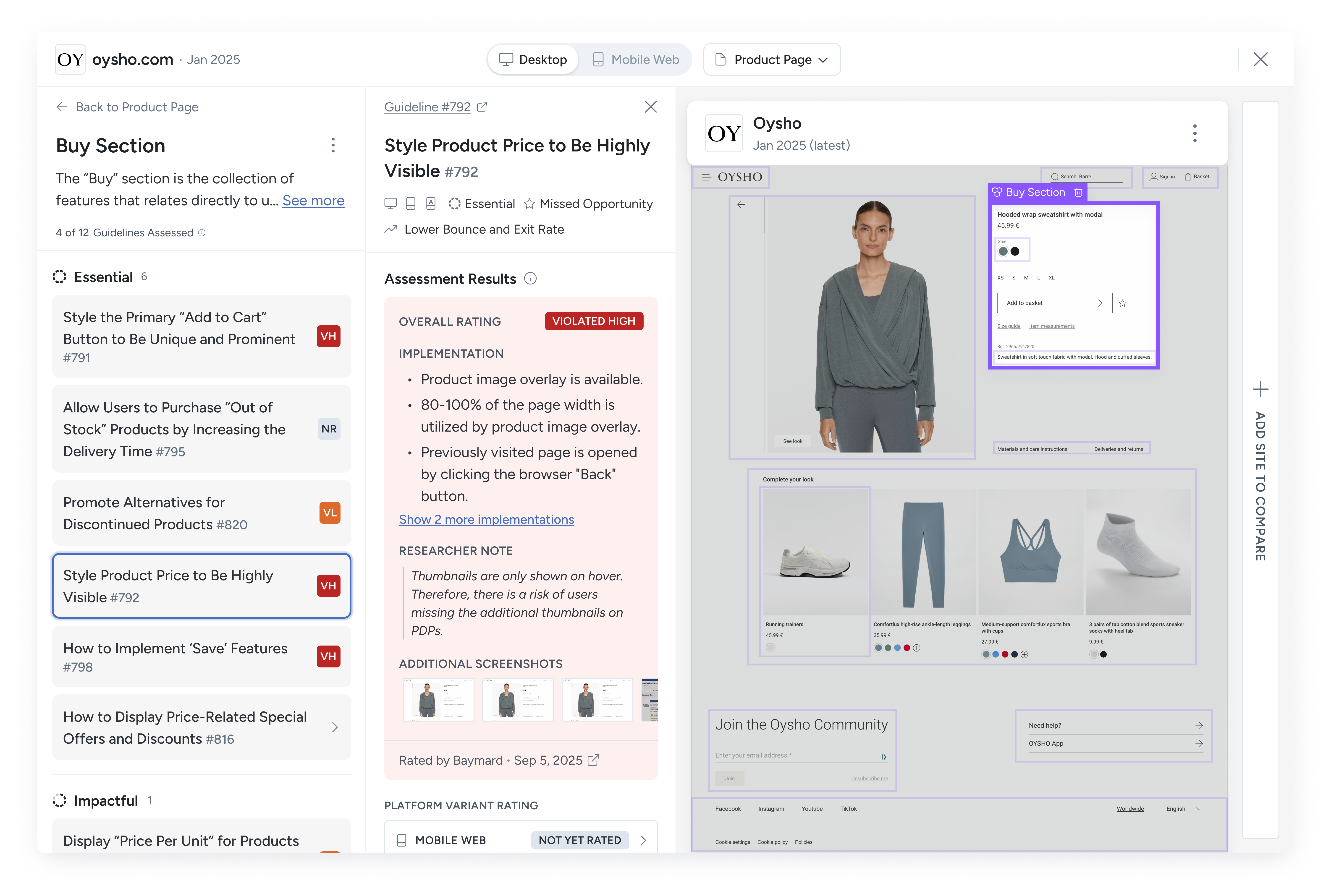 Annotated ecommerce product page showing usability issues