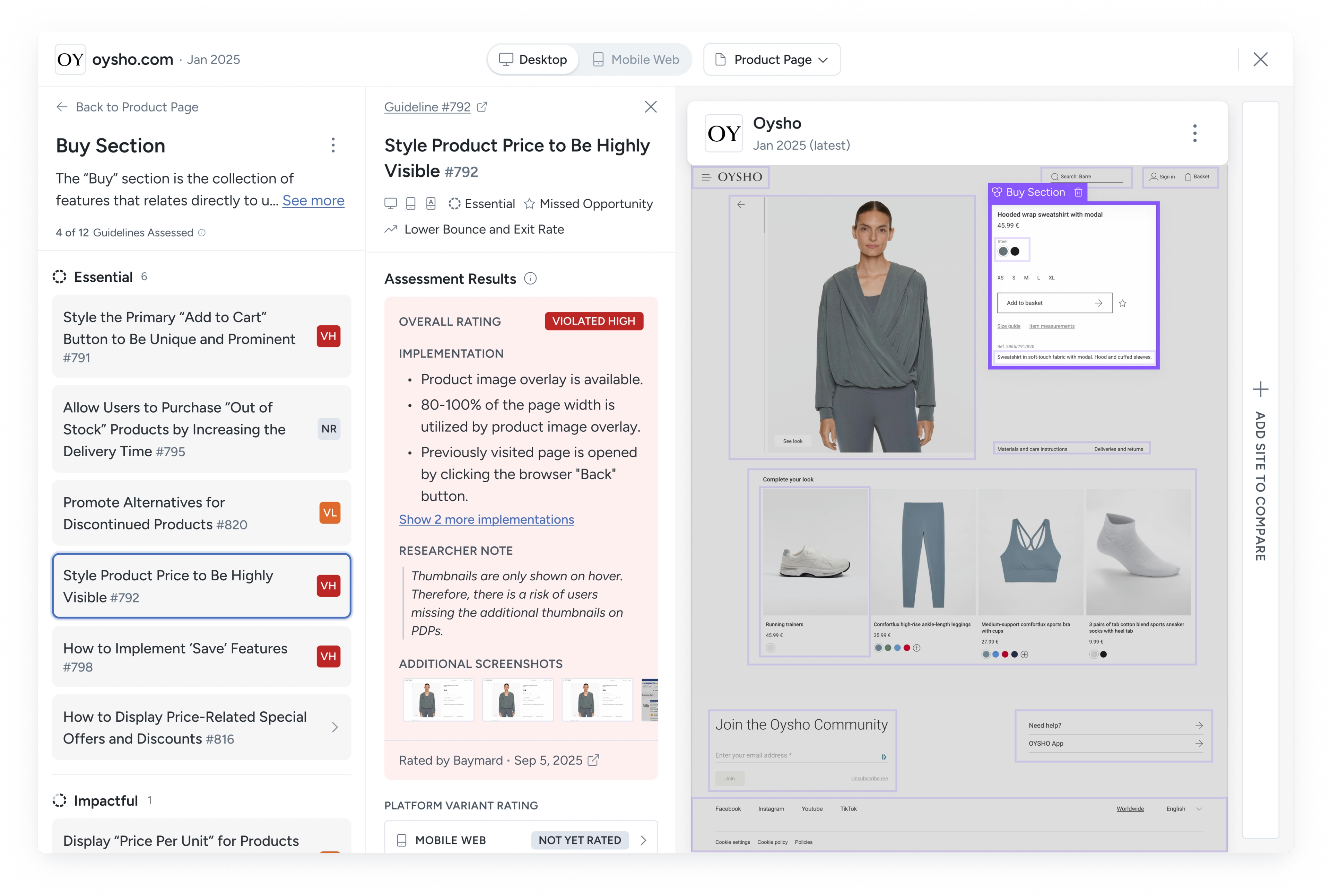 Annotated ecommerce product page showing usability issues
