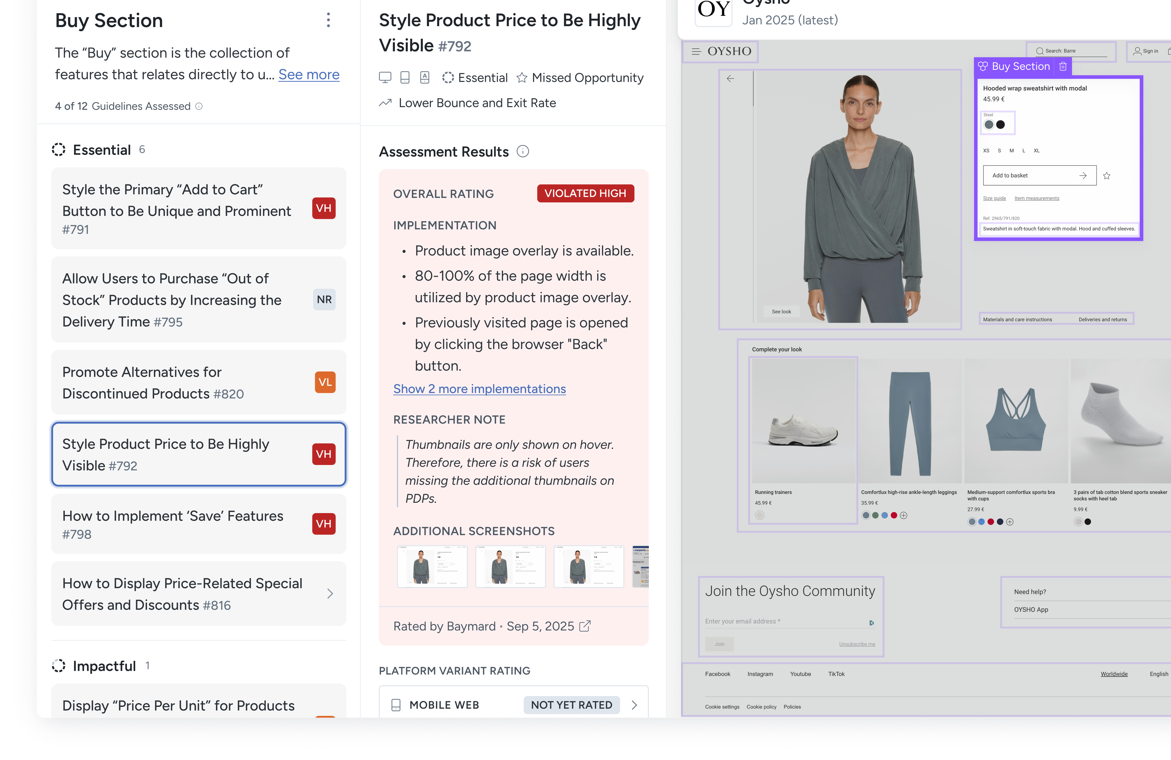 Annotated ecommerce product page showing usability issues