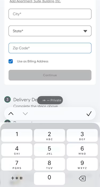 Lowe’s mobile site checkout with simplified iOS keyboard layout for easier input