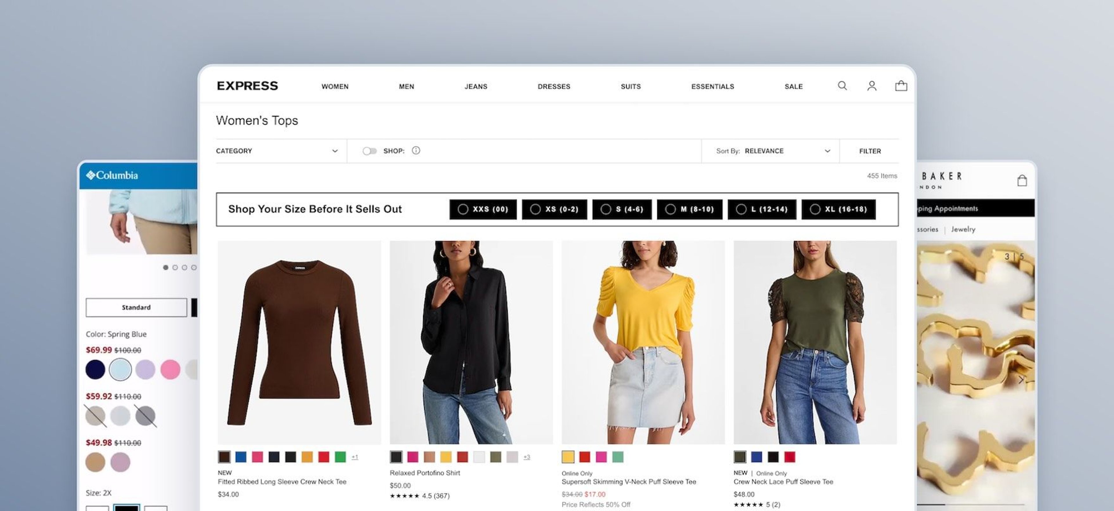 Apparel and accessories ecommerce website screenshots