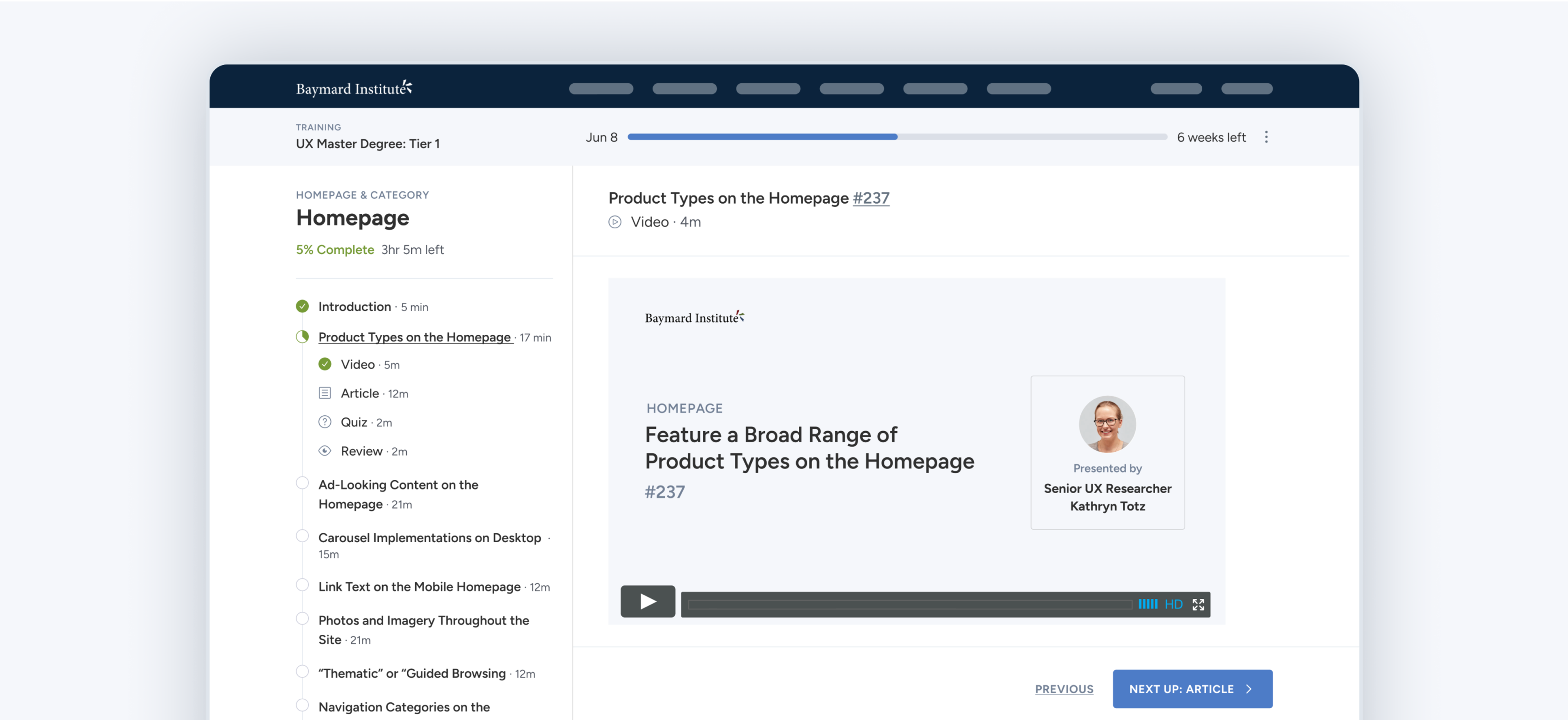 Video module for a guideline in the Hompeage & Category research theme available within Baymard Premium.