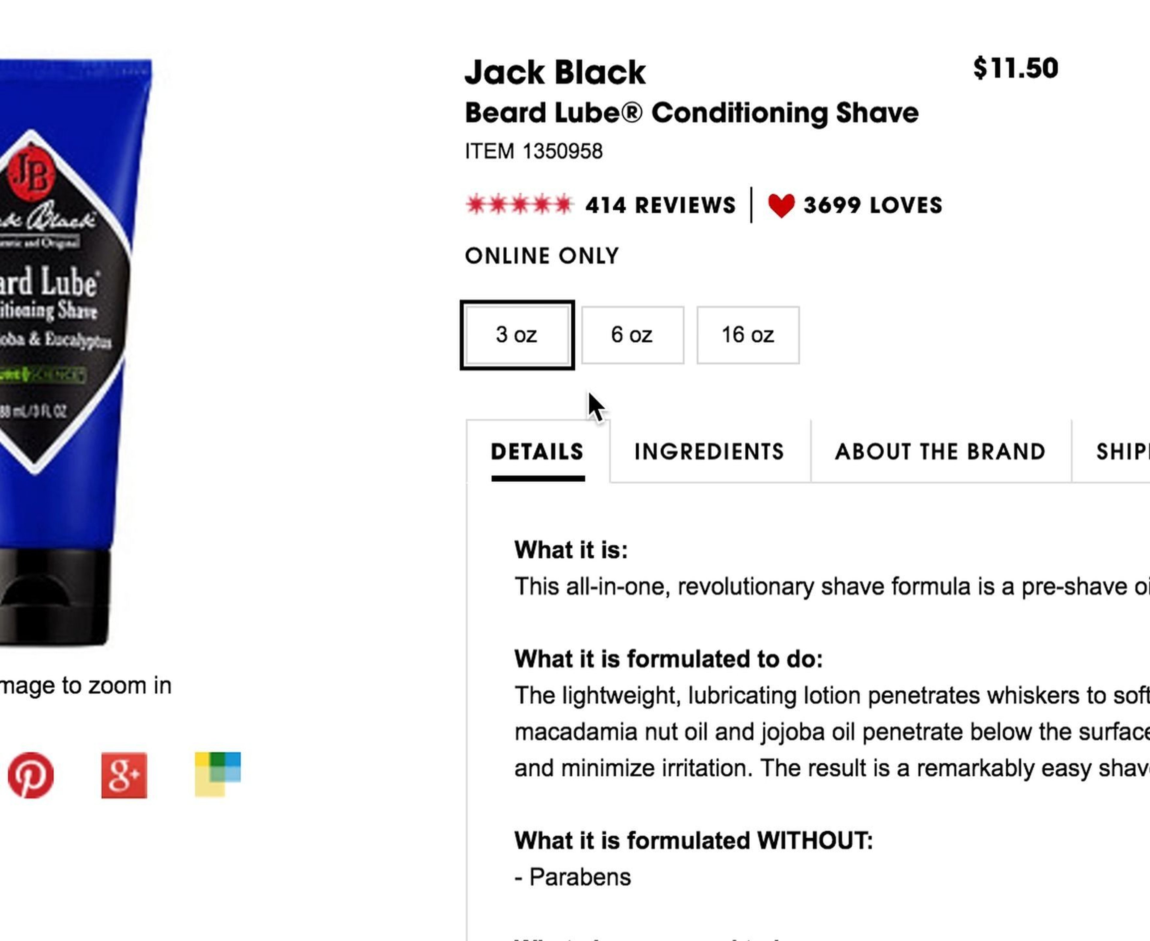 Sephora product page for shaving cream
