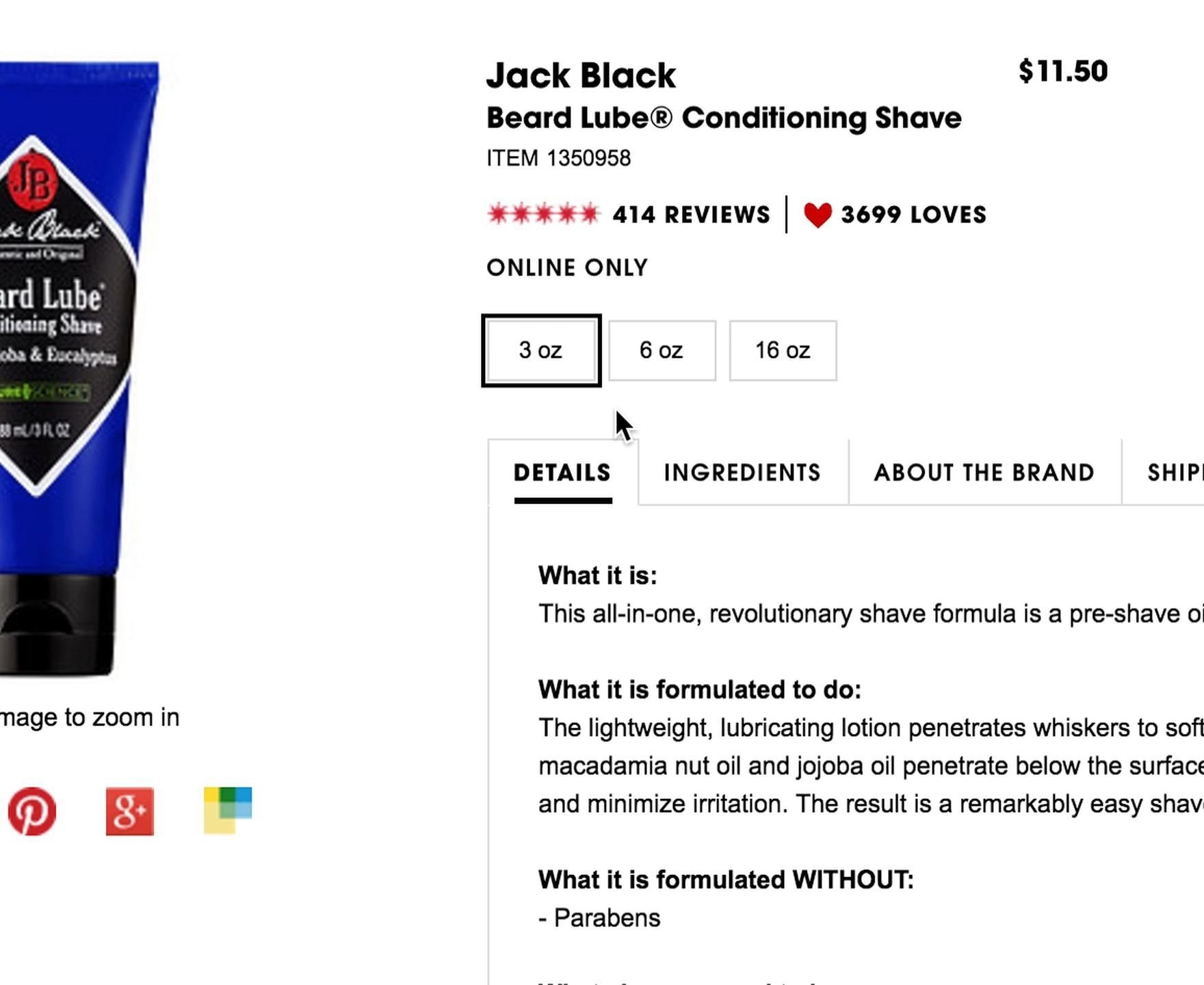 Sephora product page for shaving cream