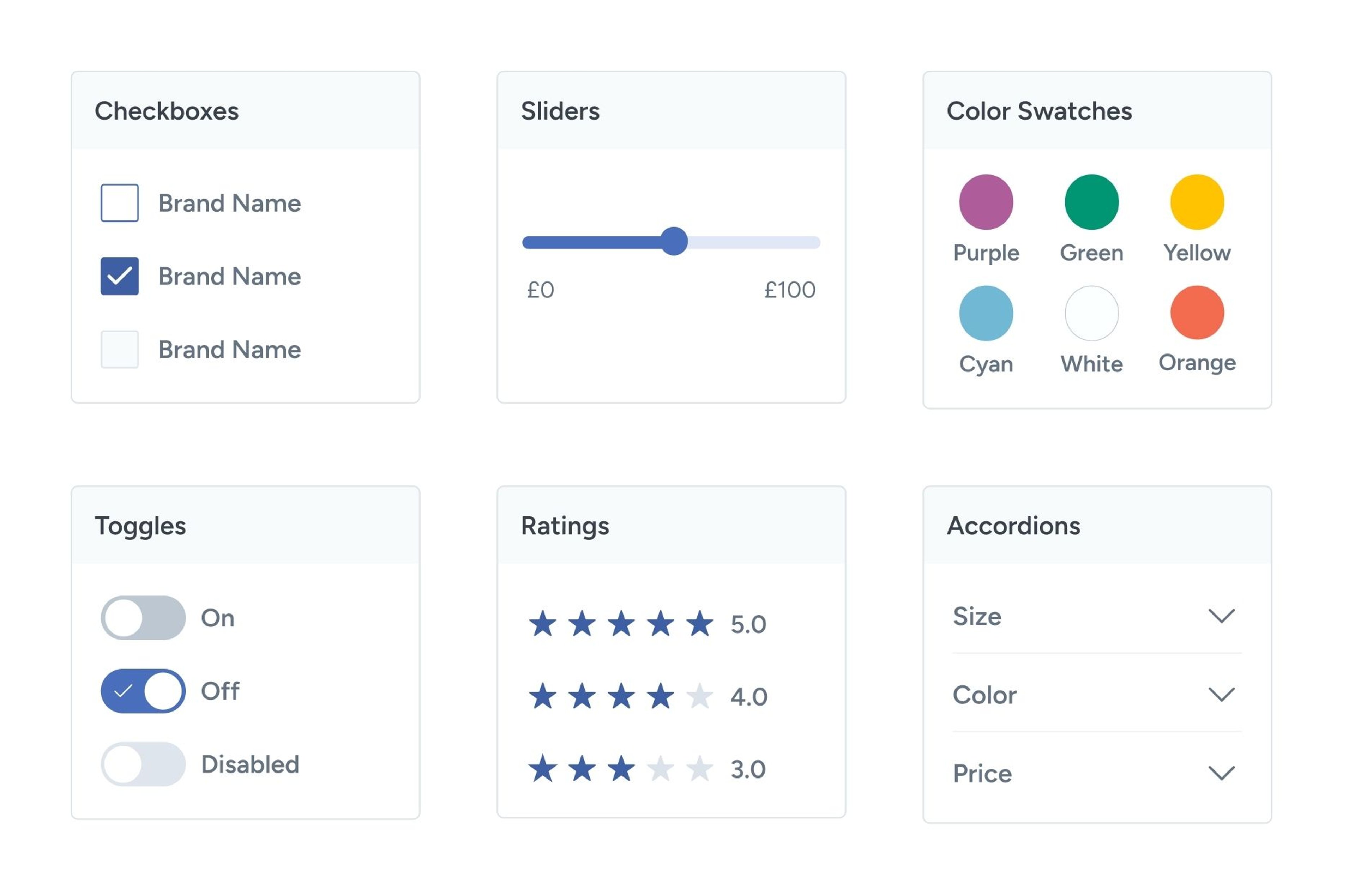 Illustration of different types of ecommerce filters