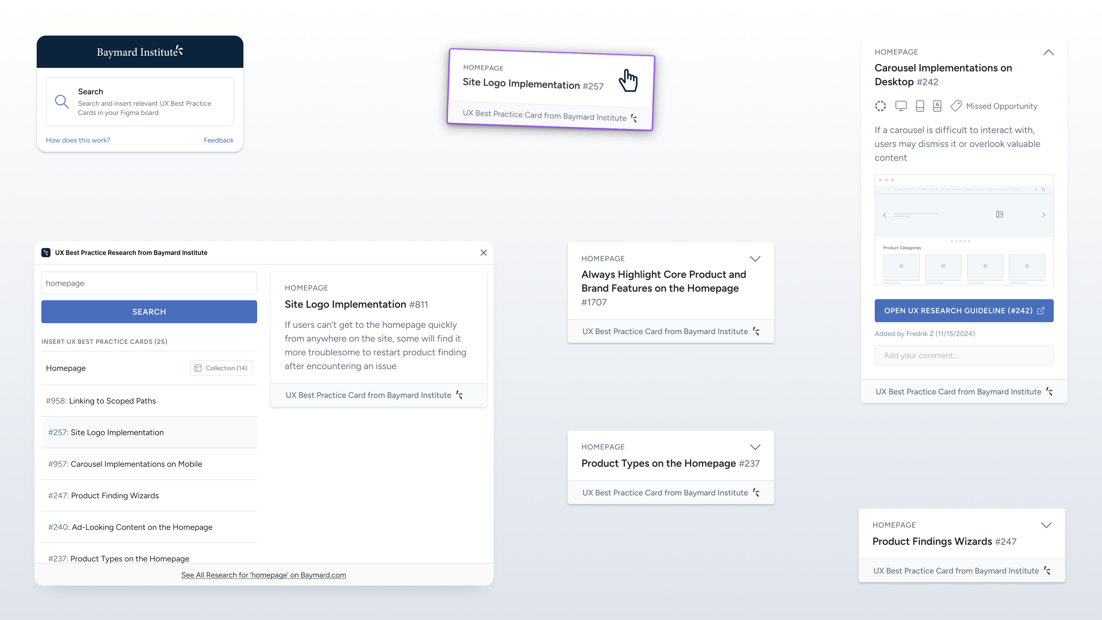 Baymard UX best practice cards as seen in the Figma plugin
