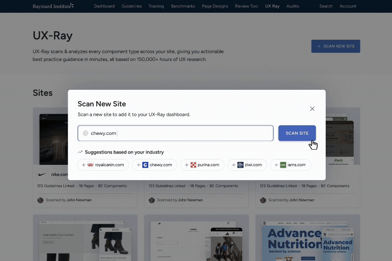 Gif showing how UX-Ray 2.0 by Baymard works