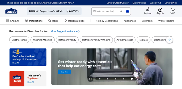 Content slider shown on the Lowe's website