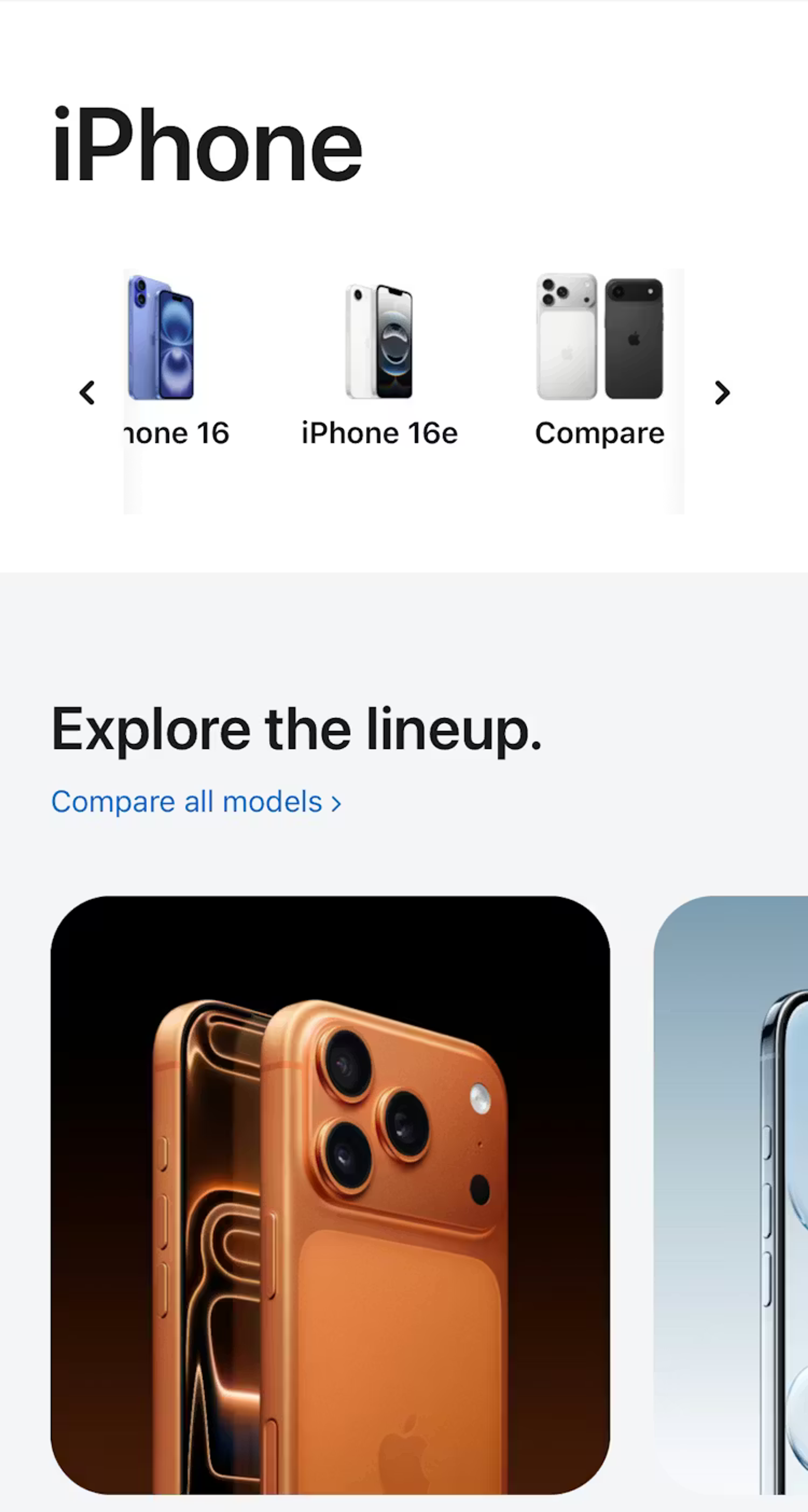 iPhone category page on the Apple website